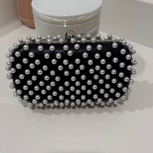 AKIRA Black Clutch with Pearl Embellishments